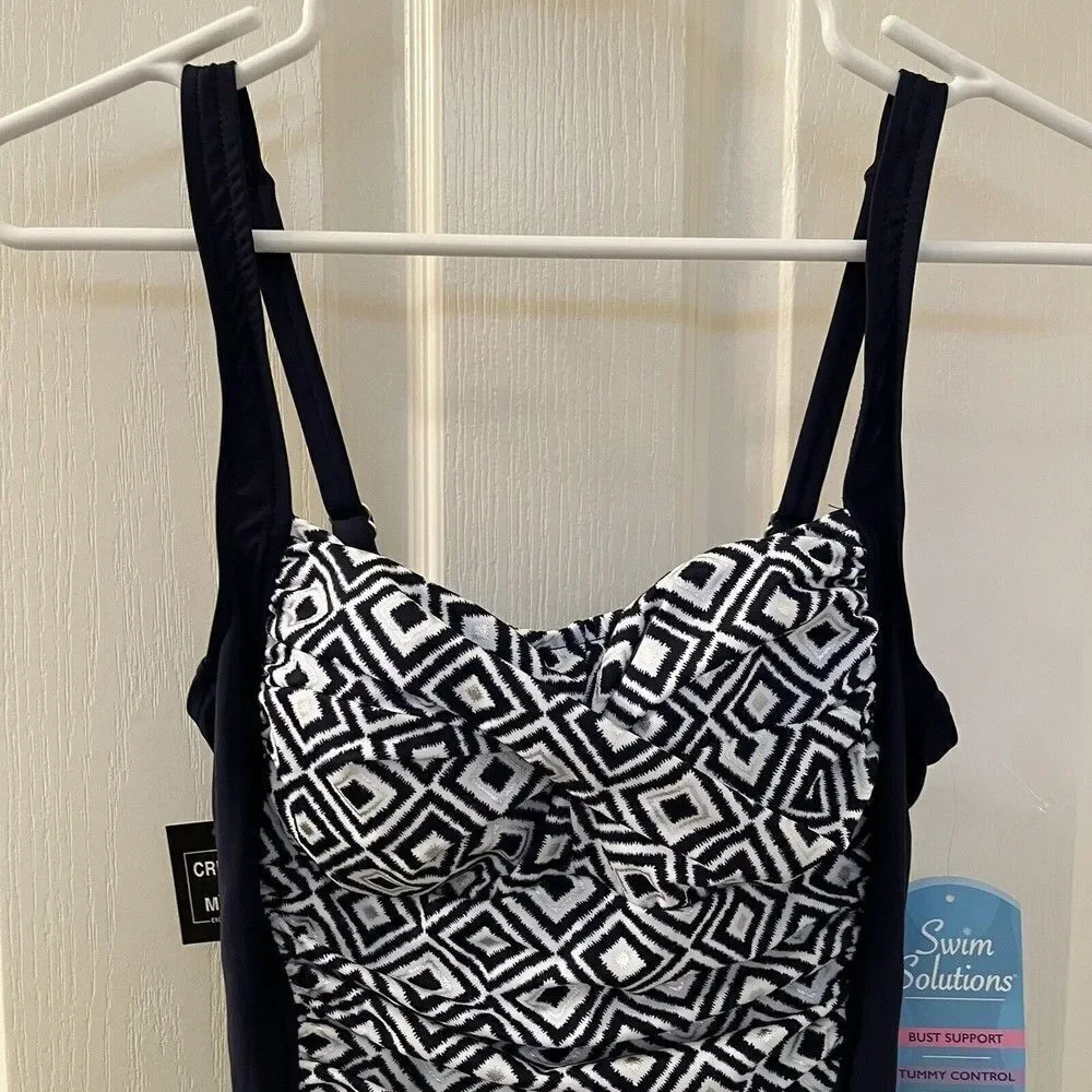 Swim Solutions Skirted Skater Swimsuit Swimdress Navy Blue Women's Size 8 NWT - Picture 2 of 11